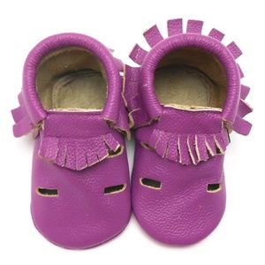 Leather fringe sandal Moccasins in purple